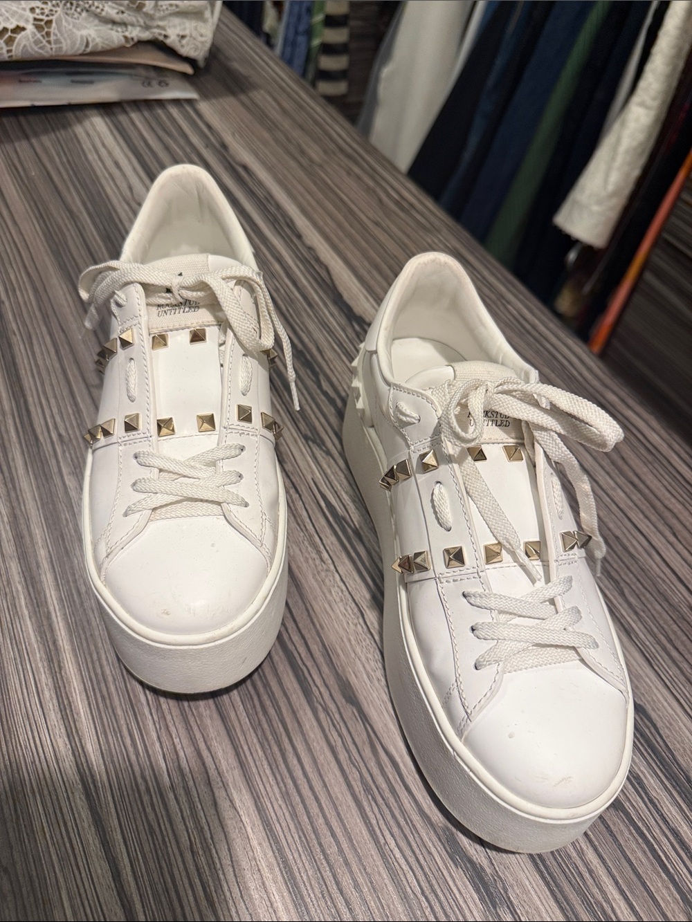 Valentino Garavani White Leather Rockstud Platform Sneakers